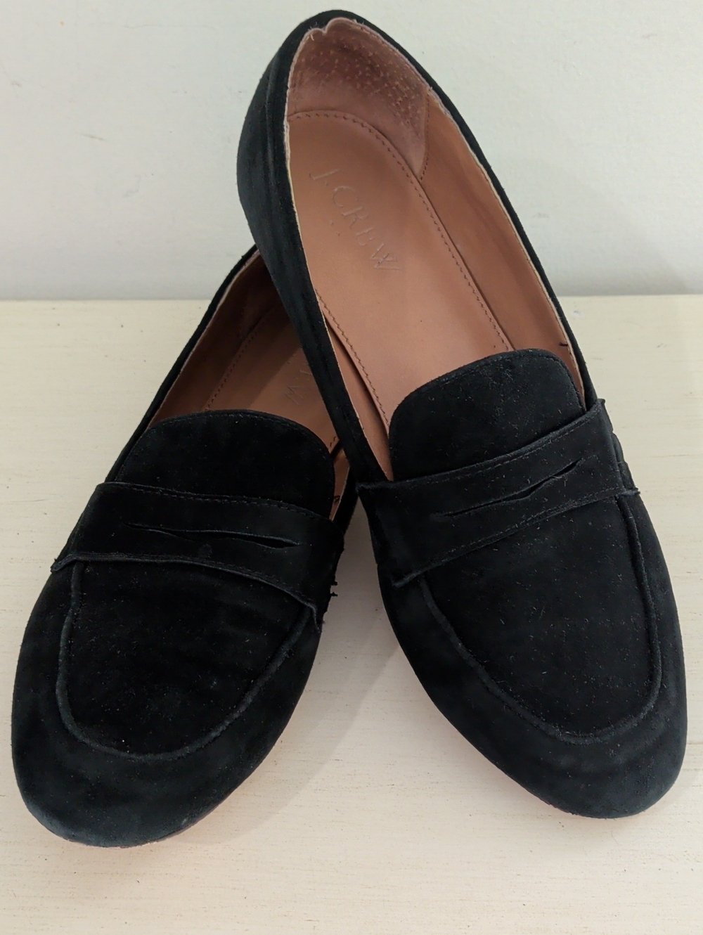 J. Crew Black Suede Penny Loafers Size 6.5